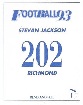 1993 Select AFL Stickers #202 Stevan Jackson Back